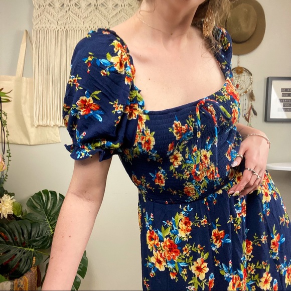 BOG Collective Smocked Floral Square Neck Puff Sleeve Dress - Picture 2 of 16